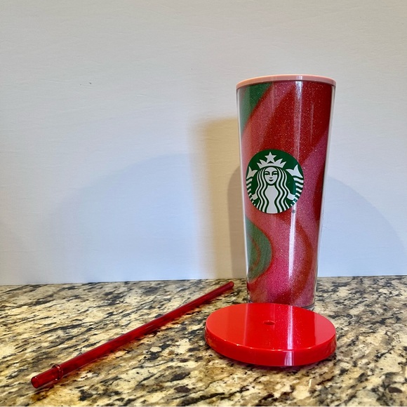 Starbucks 2020 Holiday Red Pink Glitter Swirl Venti Tumbler Cold Cup Coffee Mug - Picture 7 of 7